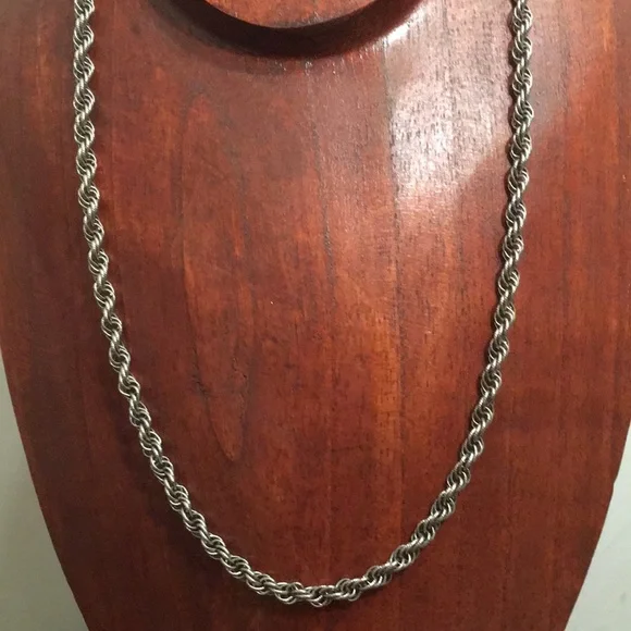 Silver Twisted Rope Necklace with Polished Finish - Picture 2 of 13